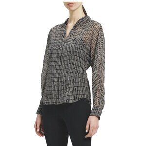 NWT Theory Women Size Small Seam Cinch Sheer Shirt in Stripe Tile Grey Multi NEW